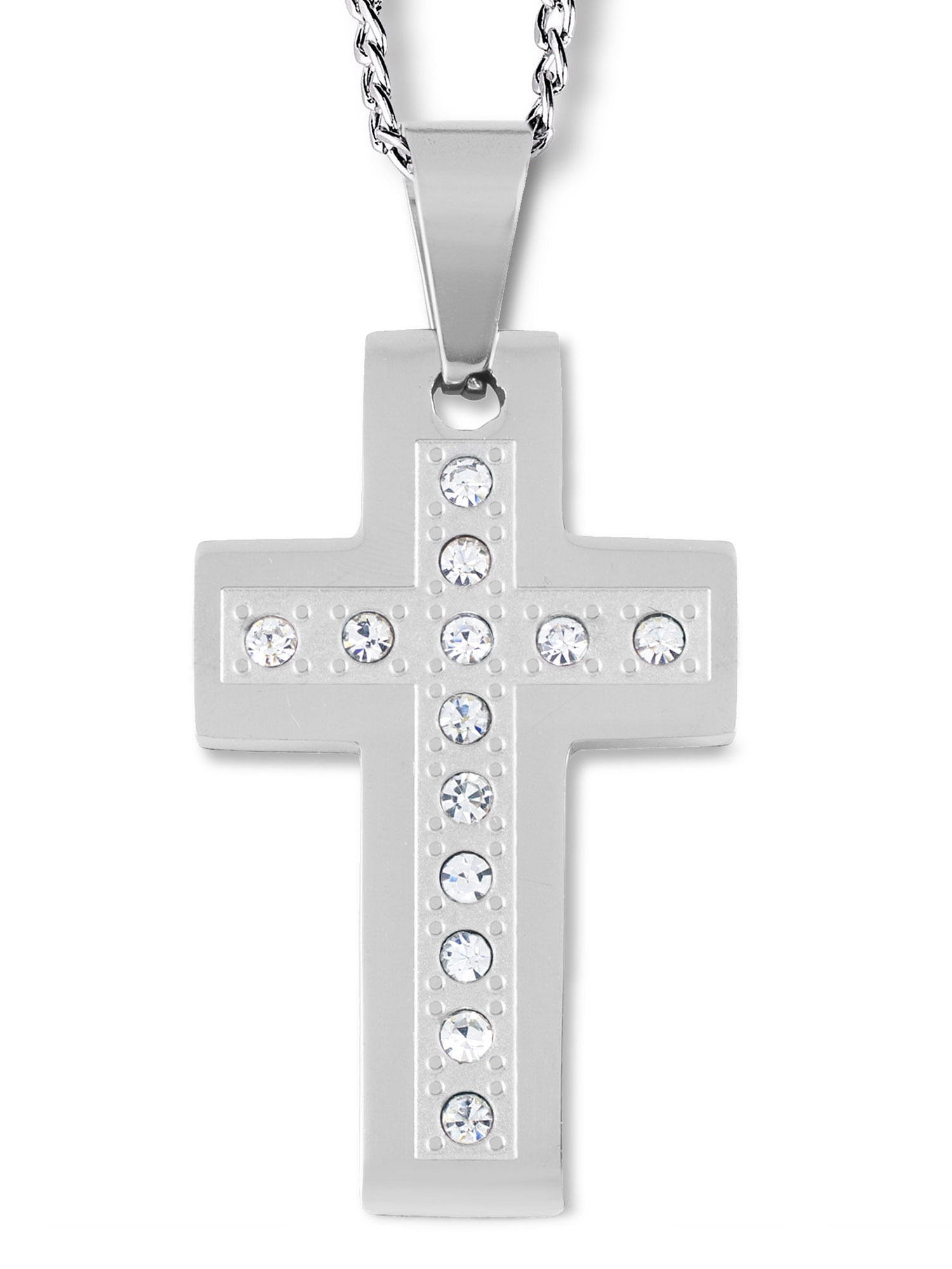 WEST COAST JEWELRY Coastal Jewelry Stainless Steel Cubic Zirconia Cross Pendant