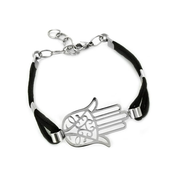 West Coast Jewelry Women's Polished Hamsa Blue Cord Bracelet