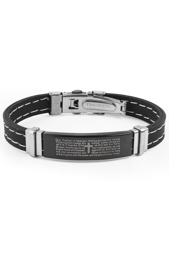 Men's Lord's Prayer ID Plate Rubber Bracelet