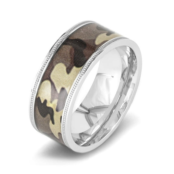 West Coast Jewelry Men's Polished Brown Camouflage Inlay Steel Ring (9mm)