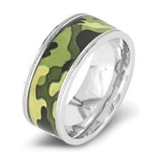 Coastal Jewelry Stainless Steel Polished Green Camouflage Ring (9mm)