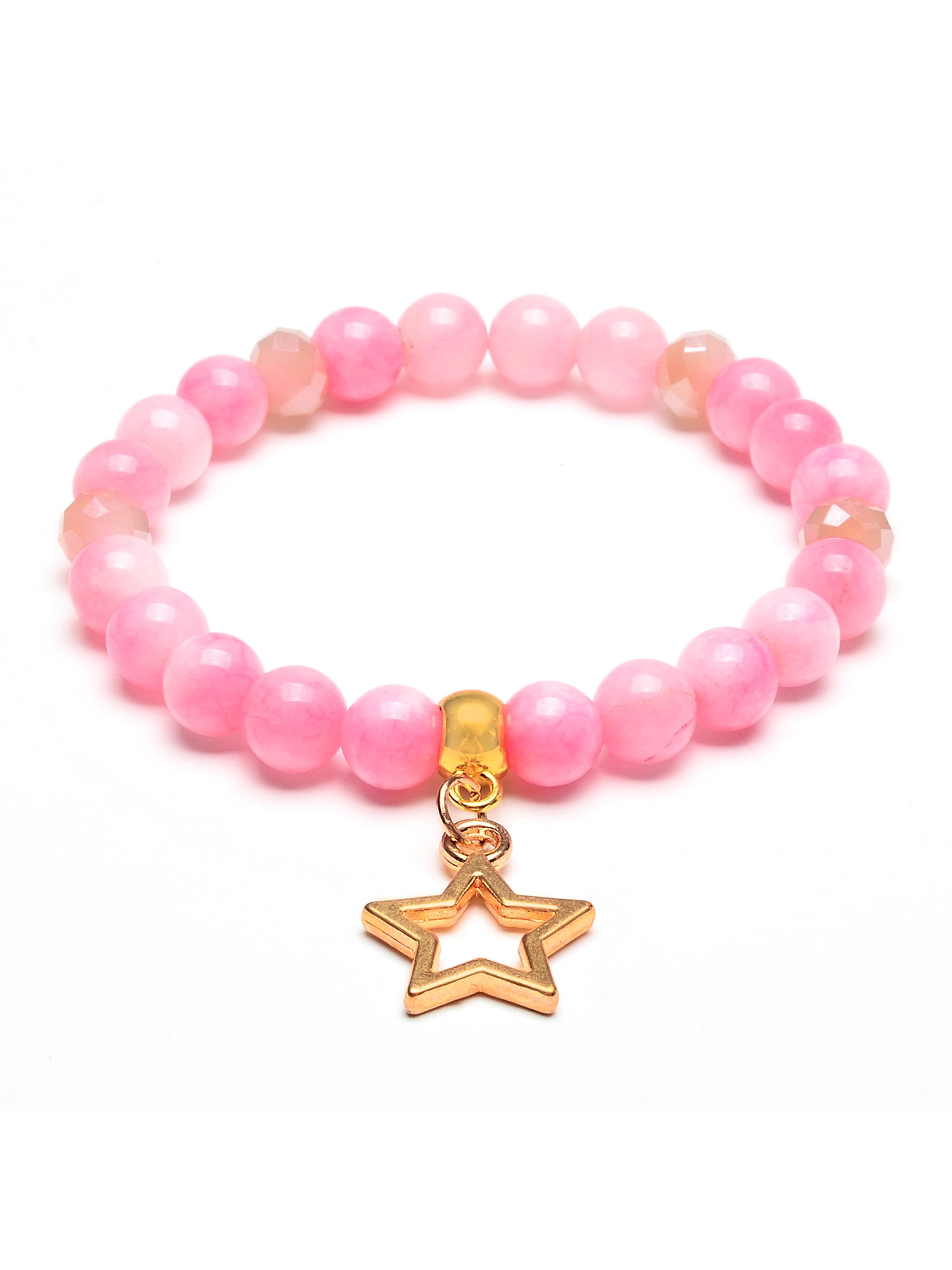 ELYA Coastal Jewelry Star Charm Pink Jade Stone Beaded Bracelet