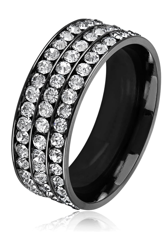 Men's Crystal Stone Black Plated Band Ring (8mm)