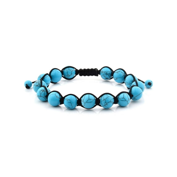 West Coast Jewelry Men's Turquoise Stone Bead Adjustable Bracelet (10mm)