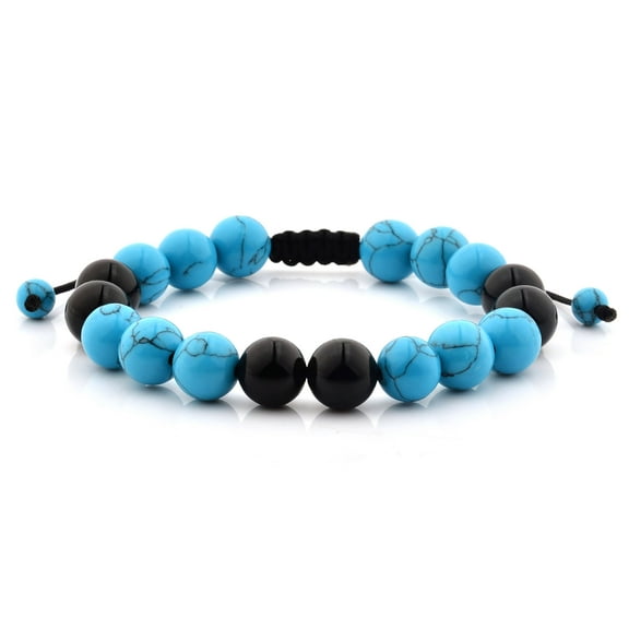 West Coast Jewelry Men's Turquoise and Onyx Stone Bead Adjustable Bracelet (10mm Wide)