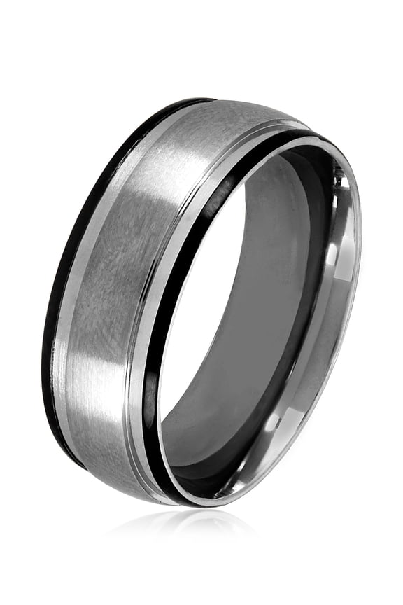 Men's Grooved Dual Finish Two Tone Band Ring (8mm)