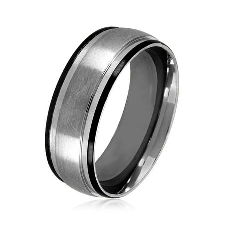 West Coast Jewelry Men's Grooved Dual Finish Two Tone Band Ring (8mm)