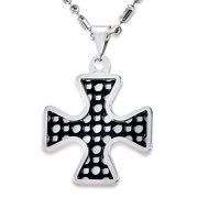 West Coast Jewelry Men's Textured Cross Black Two-Tone Steel Necklace