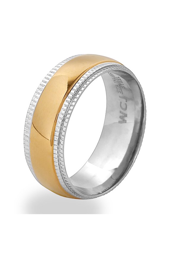 Men's Ridged Edge Two Tone Steel Ring (8mm)