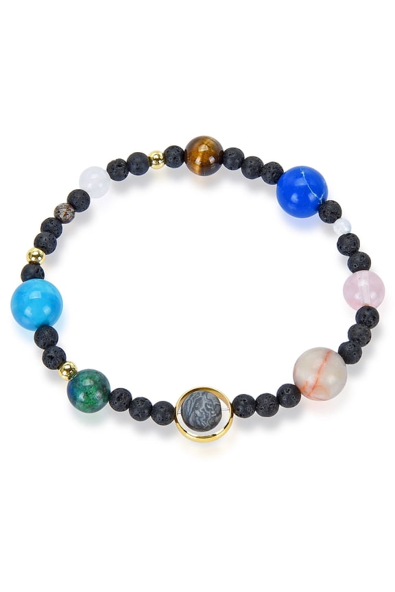 Jewelry Women's Solar System Natural Stone with Lava Beaded Stretch Bracelet