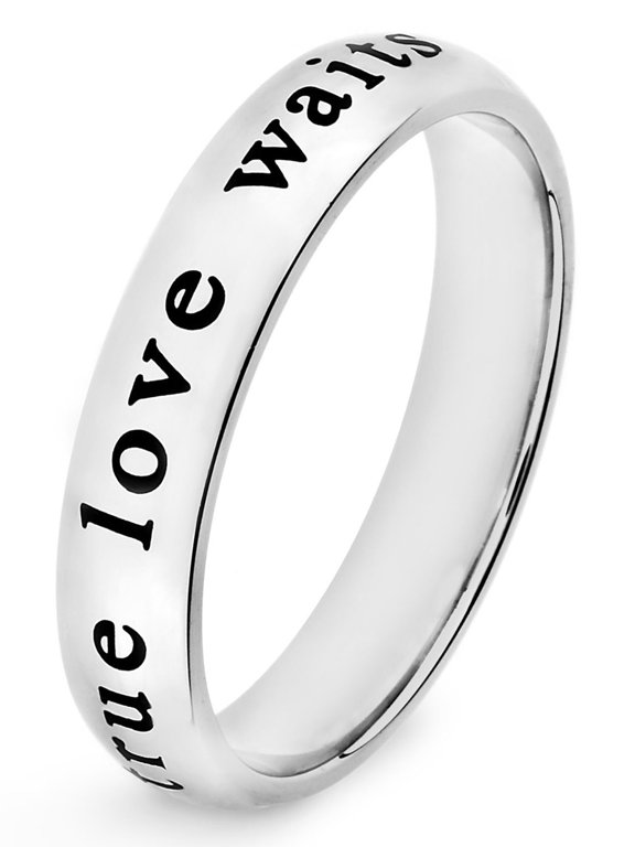 Jewelry Women's Laser Engraved 'True Love Waits' Steel Ring