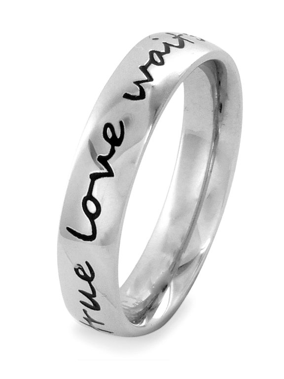 Jewelry Women's 'True Love Waits' Cursive Script Steel Ring