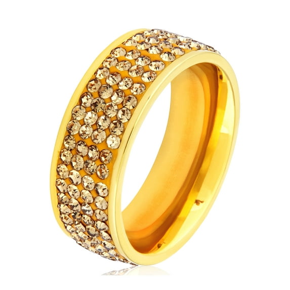 ELYA Jewelry Women's Yellow Crystal Stones Gold Plated Stainless Steel Band Ring (8mm Wide)