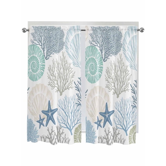 Coastal Kitchen Curtains 72 Inch Length, Summer Beach Nautical Coral ...