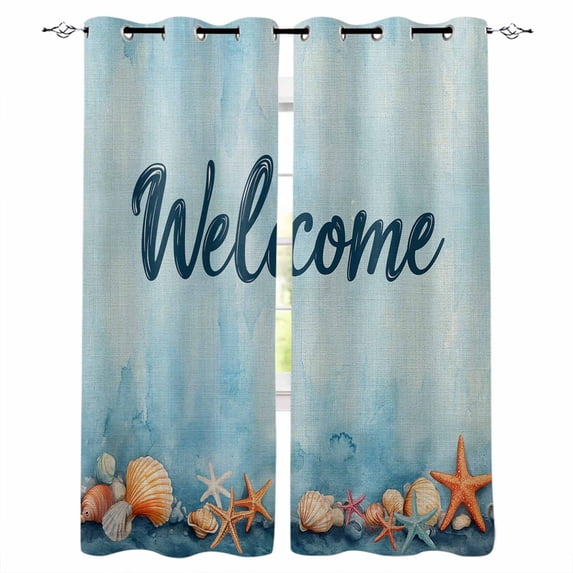 Coastal Kitchen Curtains Ocean Starfish Shell Watercolor Sea Cafe Short Curtains for Bathroom Blackout Window Curtain Grommet Small Window Treatment Tier Drapes for Bedroom Living Room 52"x45"x2