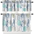 thumbnail image 1 of Coastal Kitchen Curtains and Valances Set Summer Beach Blue Teal Coral Kitchen Window Curtains Tier and Valance Curtain Set for Bedroom Living Room 54x18 & 27x36x2, 3 Panel, 1 of 2