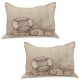 thumbnail image 1 of Coastal Knitted Quilt Pillowcover Set of 2, Welcome on Board Wooden Sepia Fishnet Holiday Maritime Theme Print, Standard Queen Pillow Sham Bedroom, 30" x 20", Tan Beige White, by Ambesonne, 1 of 1
