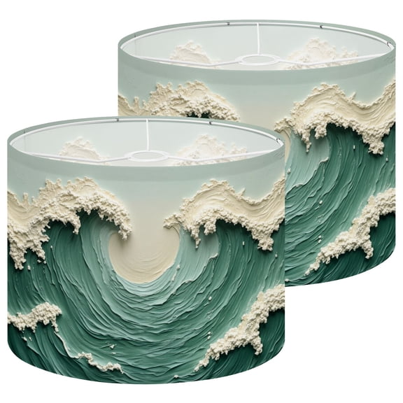 Coastal Lampshades 2 Pack Sea Wave Abstract Green Wall Art Artwork Canvas Art Wall 13"x13"x10" Light Shade for Table Lamps Floor Lamps Drum Lamp Shades Lampshade Replacement Easy Assembly
