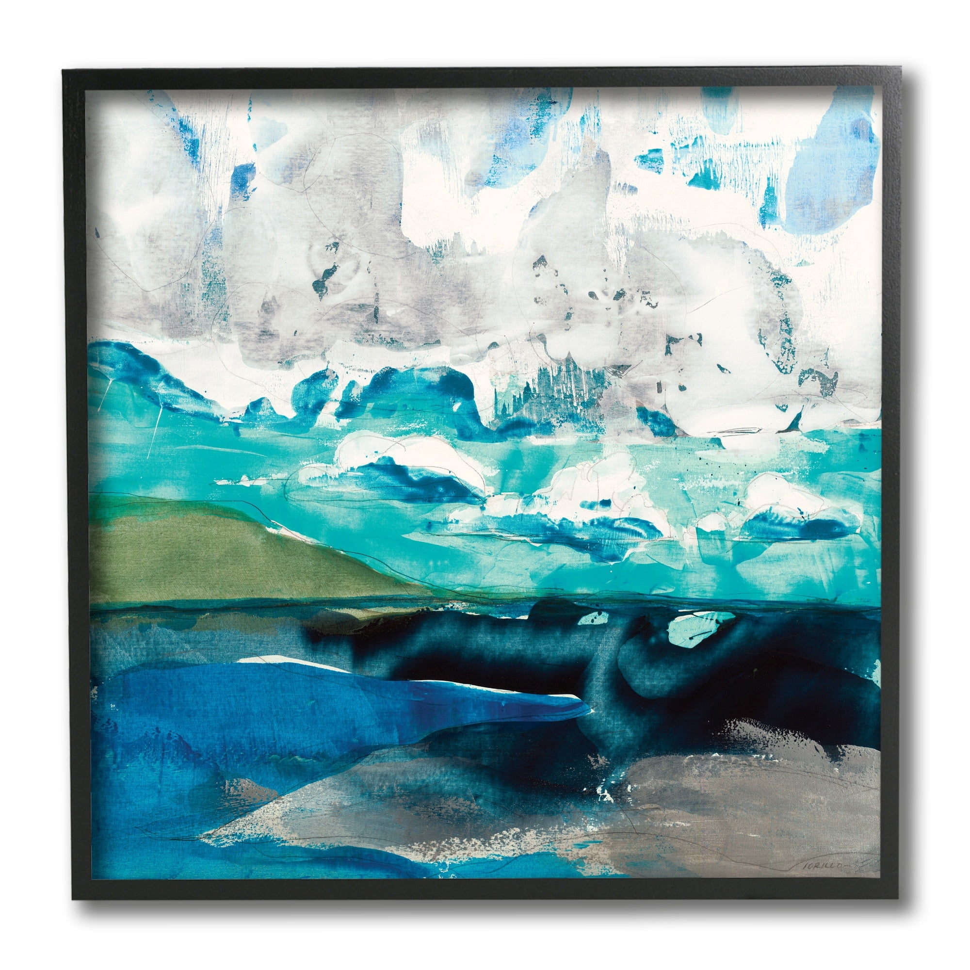 Coastal Landscape Abstraction Flowing Blue Ocean Sky 12 in x 12 in Framed Painting Art Prints, by Stupell Home Décor