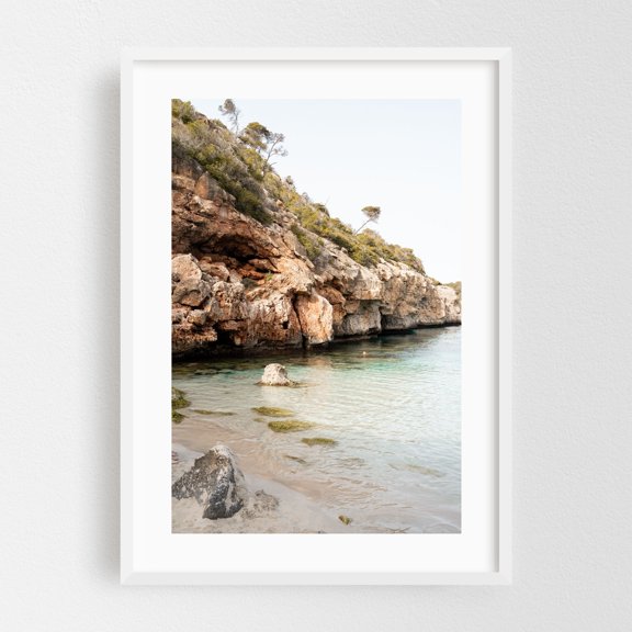 Coastal Landscape - Sant Antoni de Portmany Illes Balears Spain Photography Seascape Coast Beach Nature Ocean Landscape Travel Poster White Framed Wall Art Print 24 x 36 inches