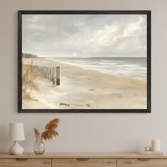 Coastal Landscape Serene Beach Wall Art, Neutral Seascape Print, Ocean Horizon Decor, Beach House Wall Decor, Sandy Shore Art Unframed Paper Print