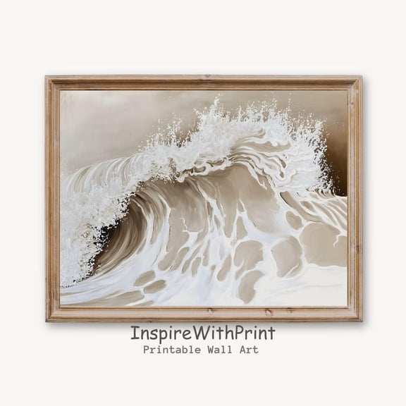 Coastal Landscape Wall Art, Boho Beach Print, Moody Ocean Wave Print, Neutral Seascape Art Printable Muted Color Sea Print, Waves, Size 16x24 UNFFRAMED F03.1.5l1762