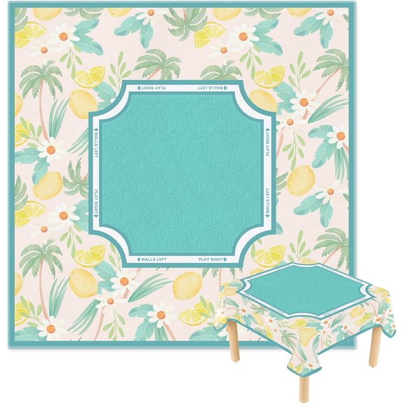 Coastal Lemon Turquoise Mahjong Tablecloth 55" x 55"