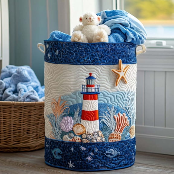 Coastal Light Breeze Quilted Laundry Basket