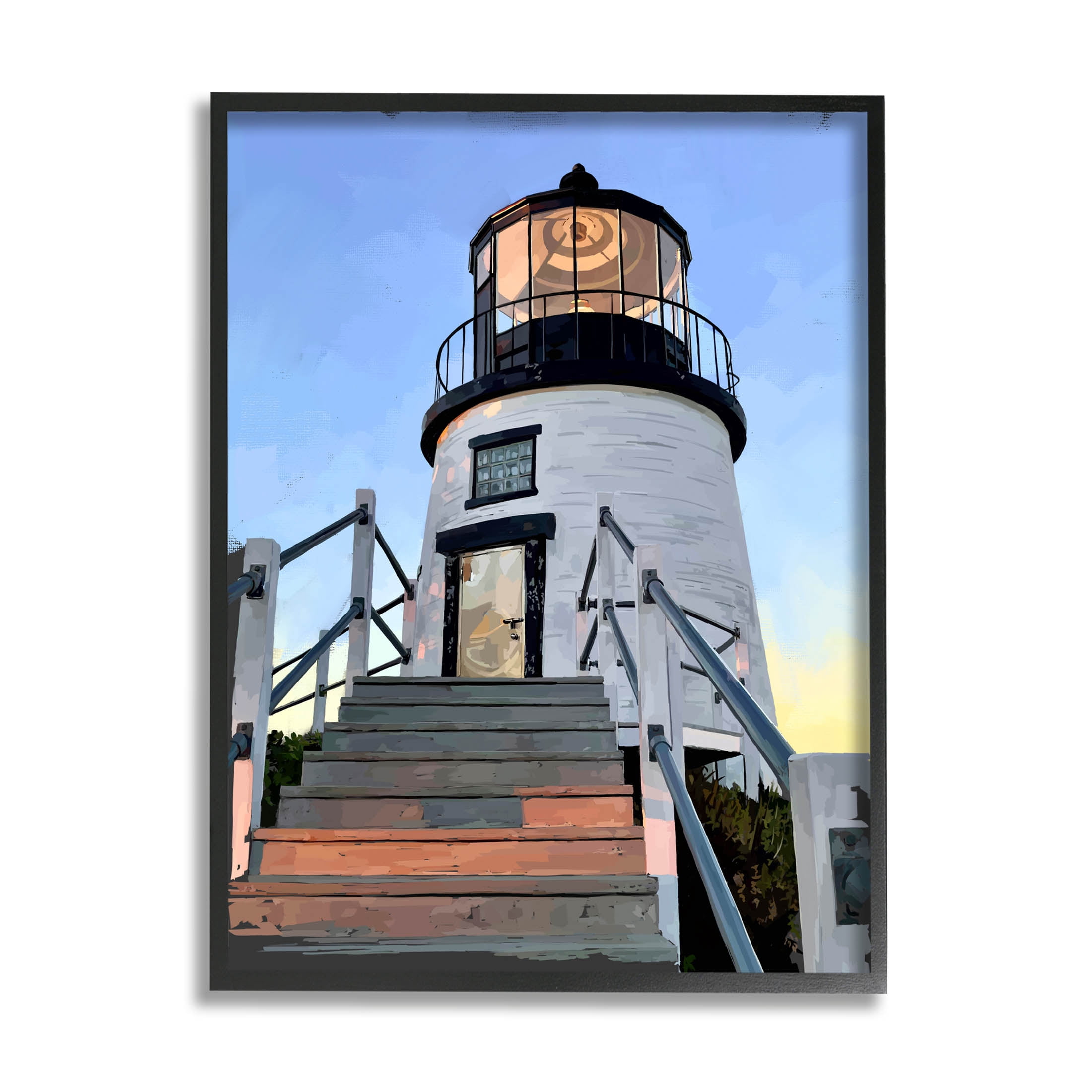 Coastal Lighthouse Beacon Coastal Graphic Art Black Framed Art Print Wall Art