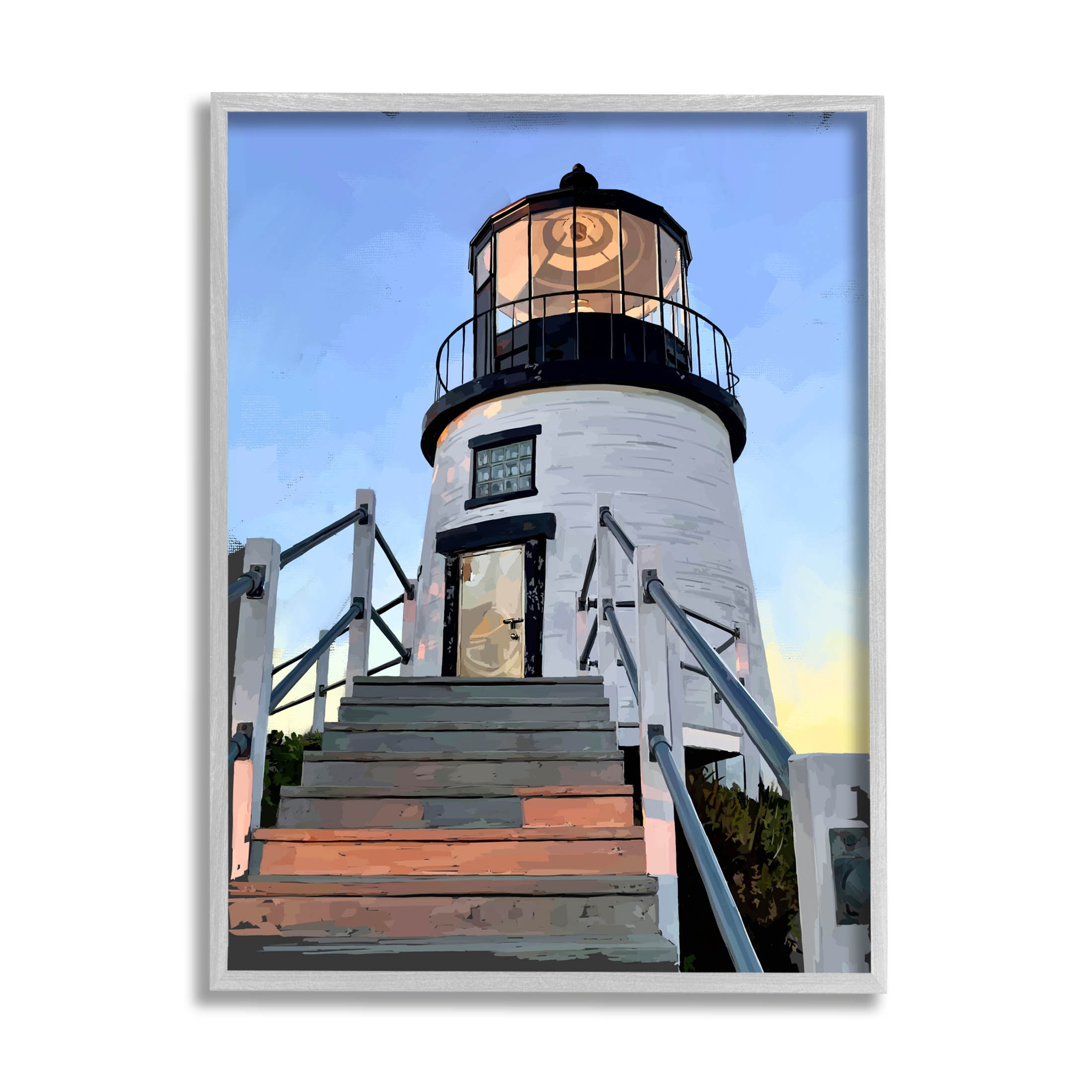 Coastal Lighthouse Beacon Coastal Graphic Art Gray Framed Art Print Wall Art