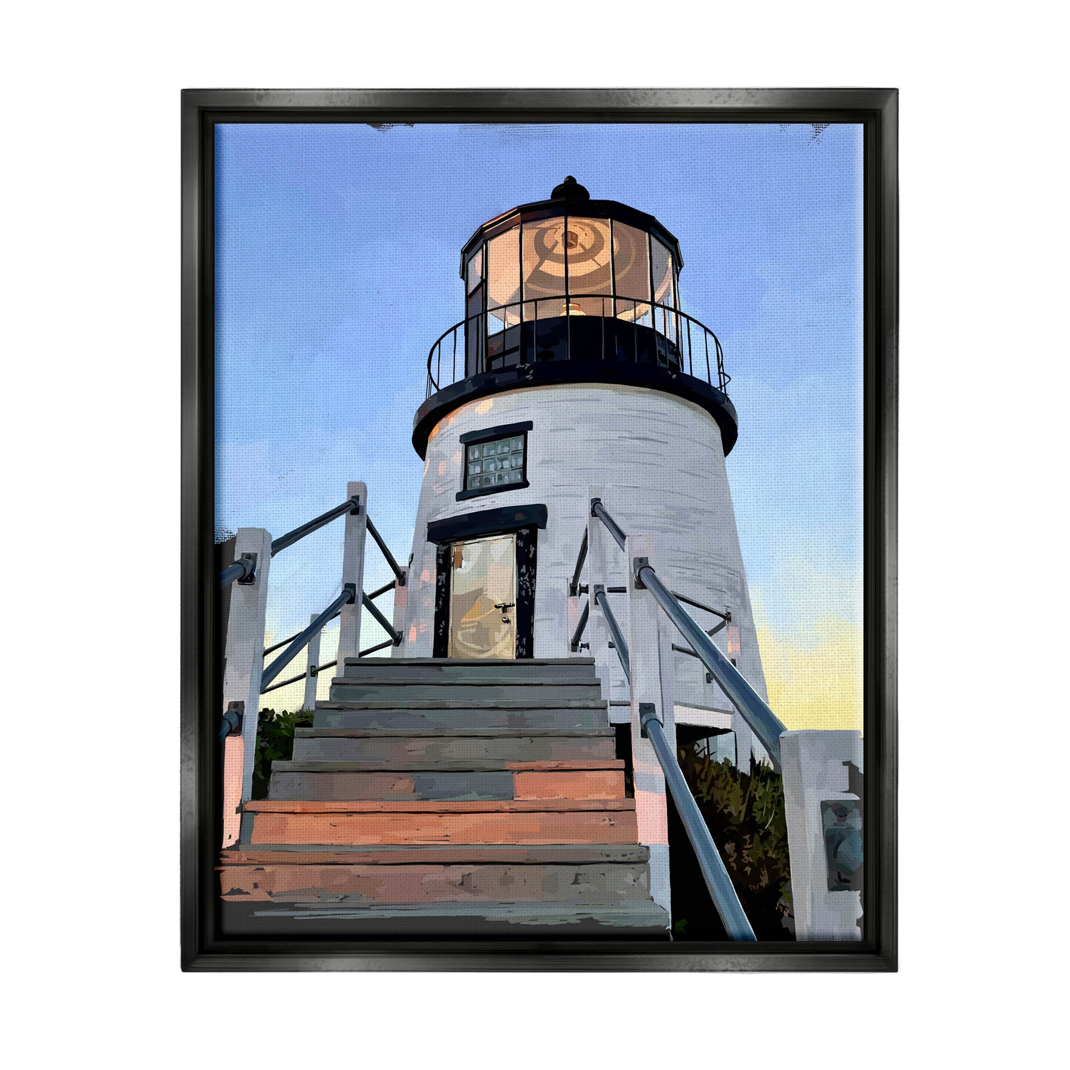Coastal Lighthouse Beacon Coastal Graphic Art Jet Black Framed Art