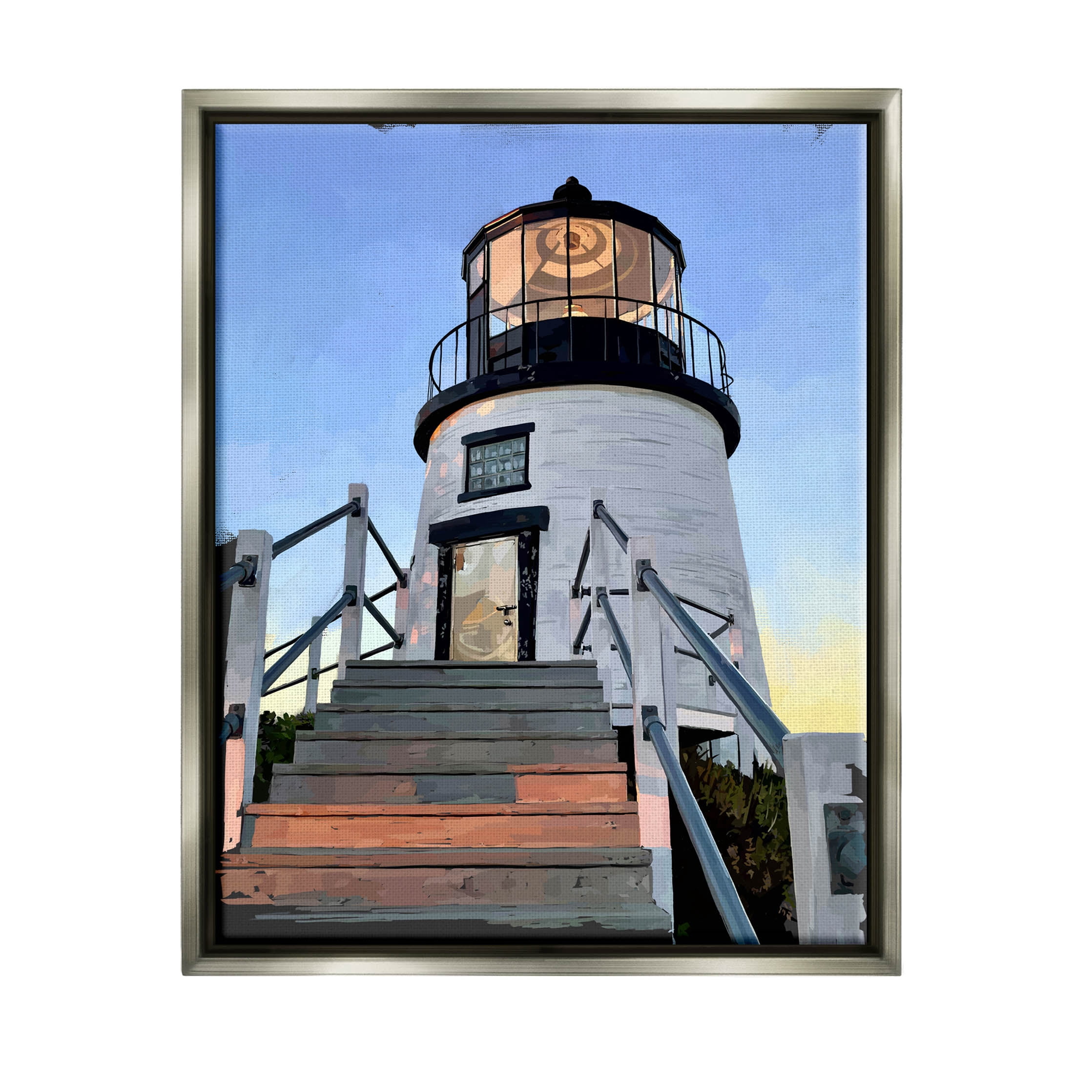 Coastal Lighthouse Beacon Coastal Graphic Art Luster Gray Framed Art Print Wall Art
