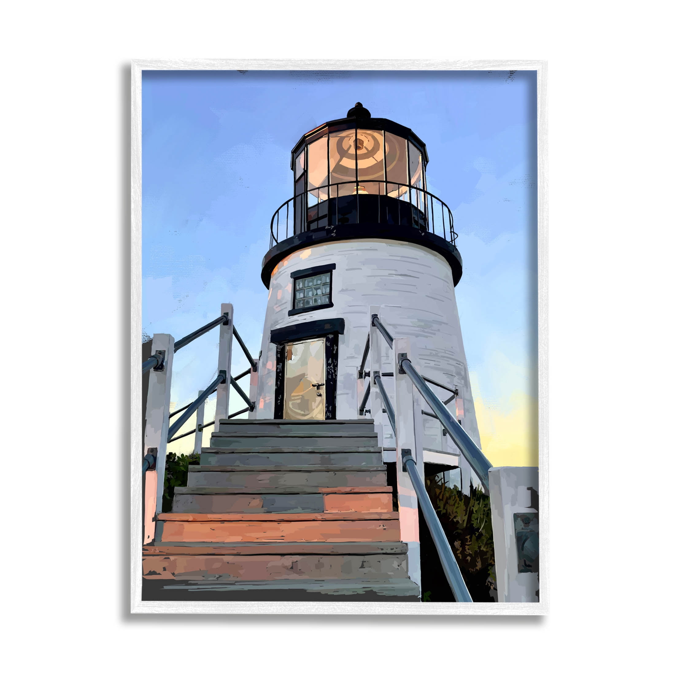 Coastal Lighthouse Beacon Coastal Graphic Art White Framed Art Print Wall Art