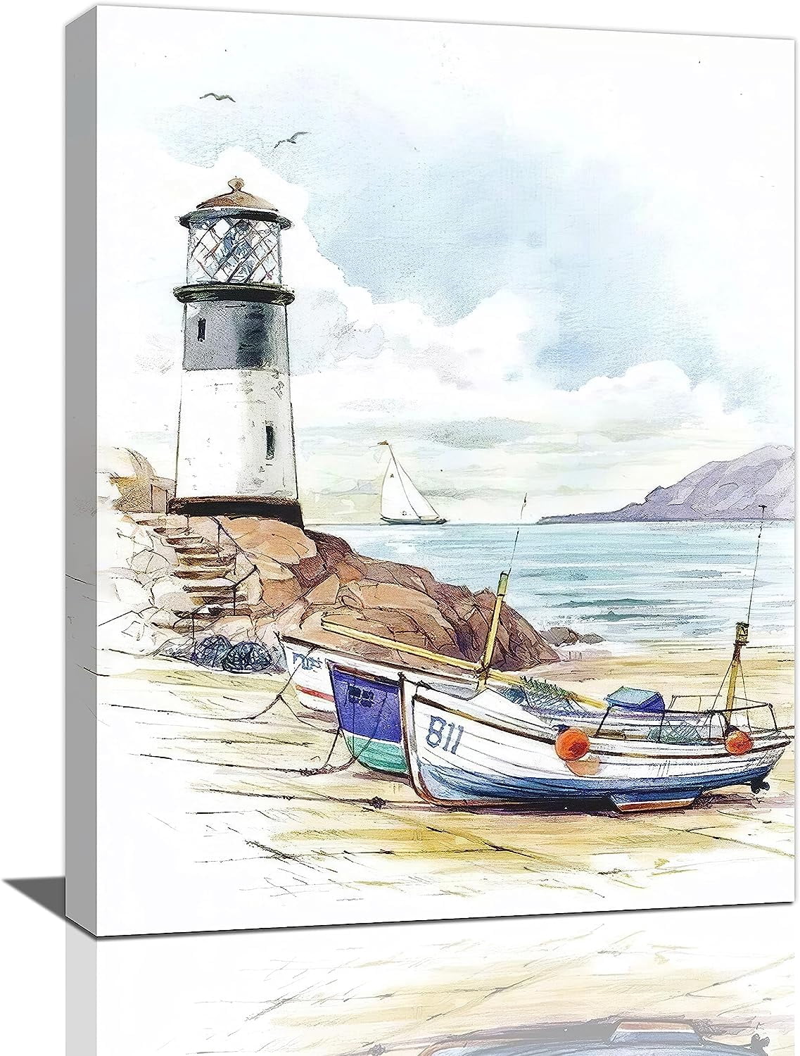 Picture of Coastal Lighthouse Boat Decor Wall Art Nautical Ocean Bathroom Wall ...