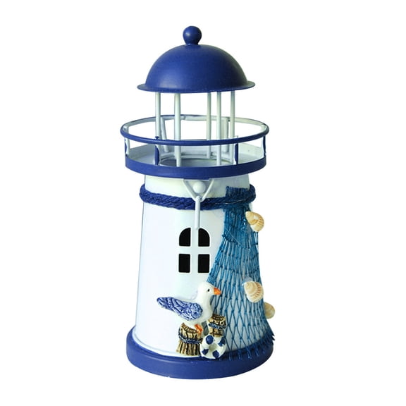 Coastal Lighthouse Candle Holder, Nautical Decorative Metal Lantern, Beach Themed Home Ornaments, Tabletop Tealight Holder, Decorative Lighthouse Figurine for Coastal Office Table Decor