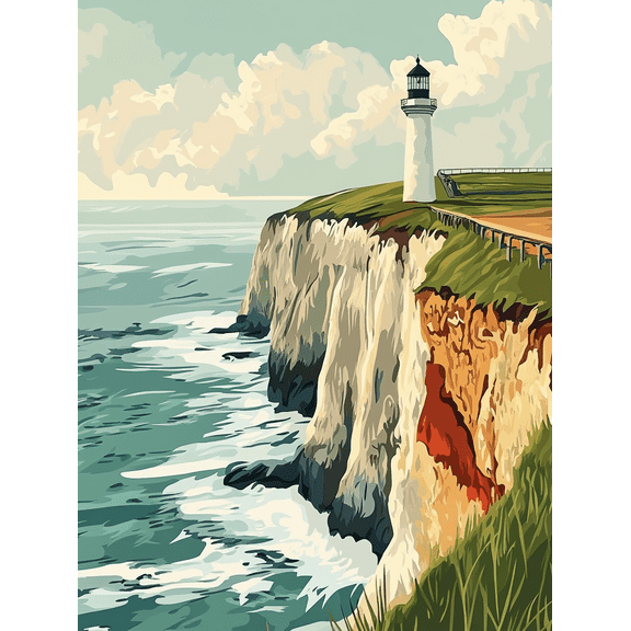 Coastal Lighthouse Cliff Canvas Print Wall Art Suitable for Living Room Bedroom Office Bathroom and Dining Room Decoration.