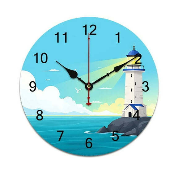 Coastal Lighthouse Color Word Saying Big Wall Clock Home Decor Art Watch Living Room Gift