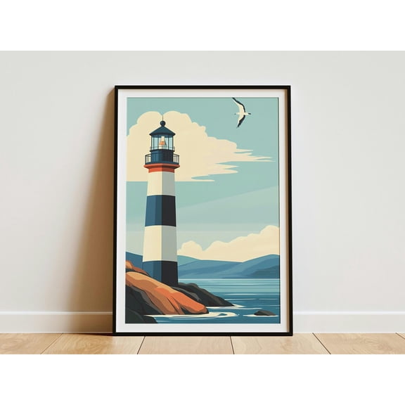 Coastal Lighthouse Distant Islands Scenic Seascape Nautical Beach Travel Seaside Landscape Poster Unframed Paper Print