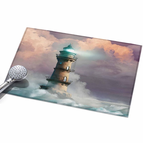 Coastal Lighthouse Entryway Rug 2x3ft Washable Non Slip Bathroom Rug Low Pile Indoor Floor Front Door Mat Fancy Cloud Ocean Waves Summer Rectangle Area Rugs Carpet for Kitchen Office Dining Room Home