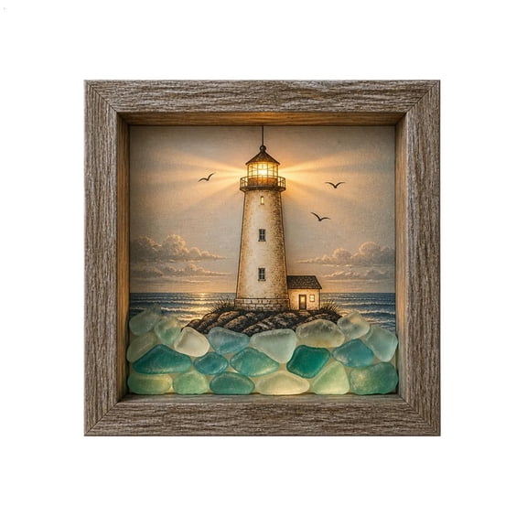 Coastal Lighthouse Glass-Inspired Layered Frame Night Light by LUVNIM