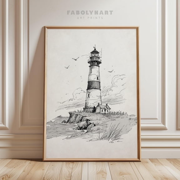Coastal Lighthouse Nautical Sketch Ocean Drawing Graphic Poster Unframed Paper Print