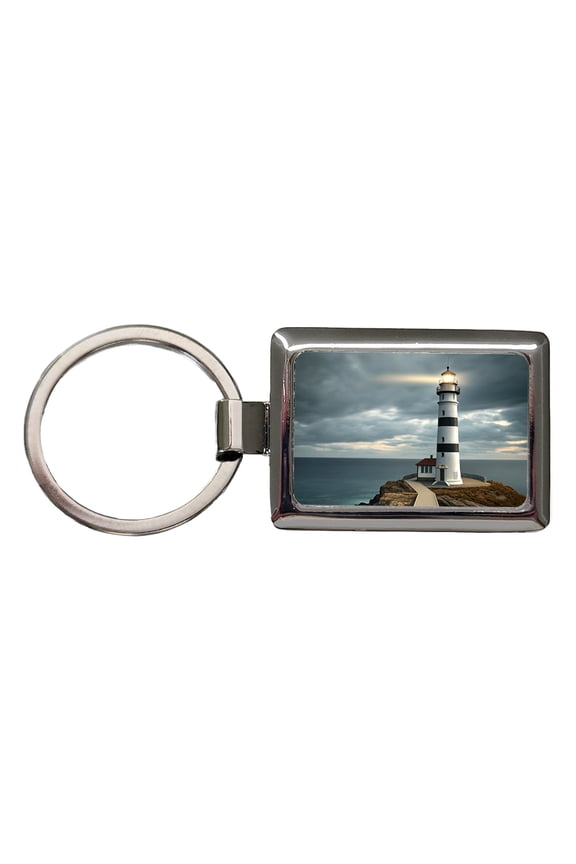 Coastal Lighthouse Ocean Metal Rectangle Keychain