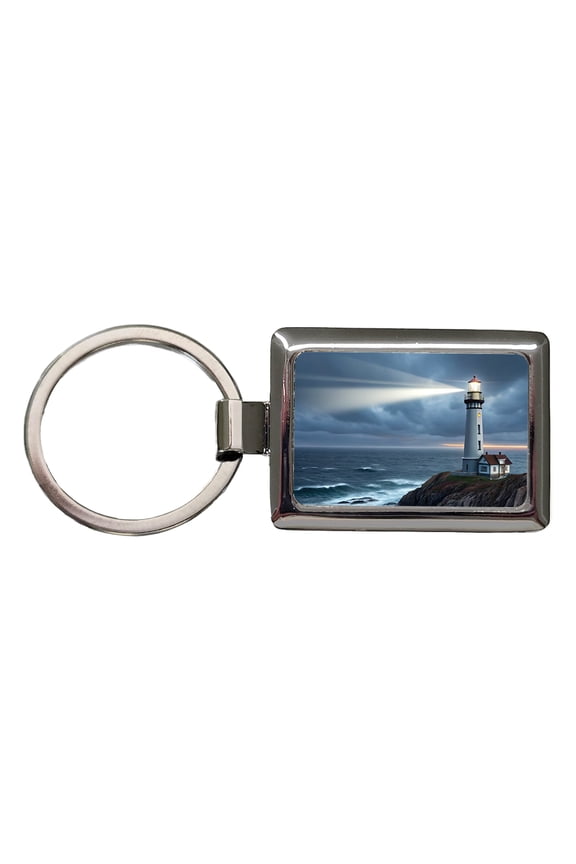 Coastal Lighthouse Rugged Metal Rectangle Keychain