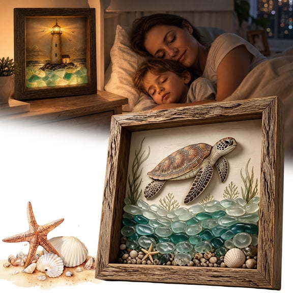 Coastal Lighthouse Sea Glass Shadow Box Night Light - Coastal Lighthouse Sea Glass Shadow Box Night Light (Style C)