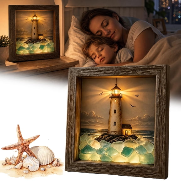 Coastal Lighthouse Sea Glass Shadow Box Night Light - Coastal Lighthouse Sea Glass Shadow Box Night Light (Style C)