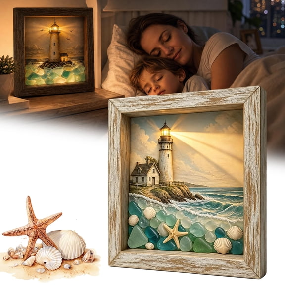 Coastal Lighthouse Sea Glass Shadow Box Night Light - Coastal Lighthouse Sea Glass Shadow Box Night Light (Style C)