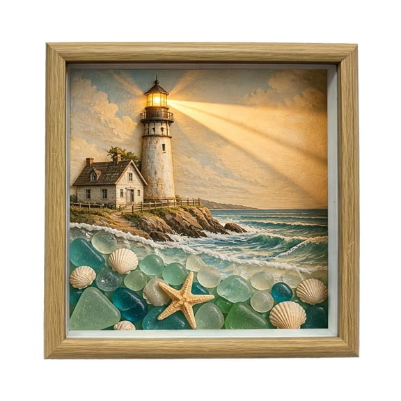 Coastal Lighthouse Shadow Box Night Light Nautical Beach Ocean Decor Ambient Lamp, Coastal Lighthous Lamp Decor for Bedrooms, Living Rooms, Reading Corners