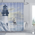 thumbnail image 1 of Coastal Lighthouse Shower Curtain, Bluish Violet Ocean Shower Curtain Sets for Bathroom,Waterproof Sailboat Nautical Shower Curtain Decor Accessories with Hooks 72X84 inch, 1 of 7