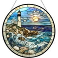 Coastal Lighthouse Stained Glass Window Hanging Sun Catcher Halloween
