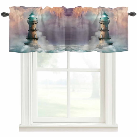 Coastal Lighthouse Valances for Windows Farmhouse Kitchen Curtains Valances Rod Pocket Valance Curtains for Kitchen Windows Fancy Cloud Ocean Waves Summer Window Valances for Bathroom Bedroom 54"x18"